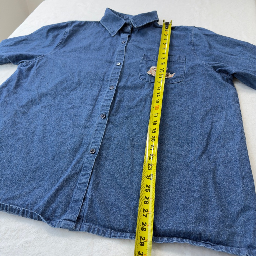The Bradford Exchange Denim Shirt Womens 2X Blue Good Embroidered Cat Kitten - Picture 5 of 12